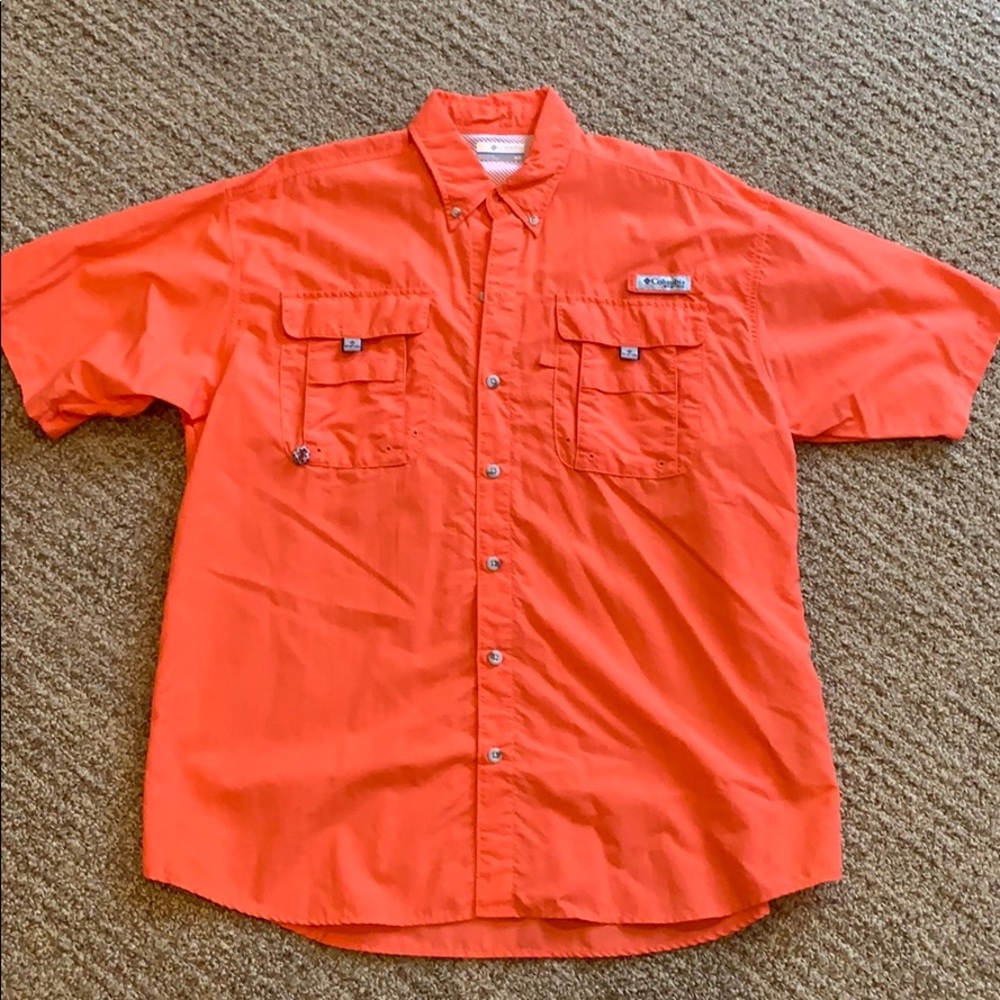 Columbia PFG Bright Orange/Salmon Fishing Shirt